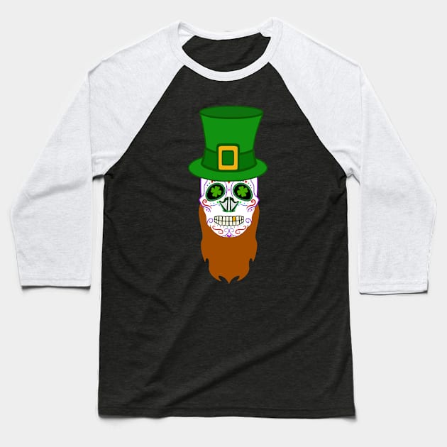 Sugar Skull Day of Dead St Patrick's Day Baseball T-Shirt by Xeire